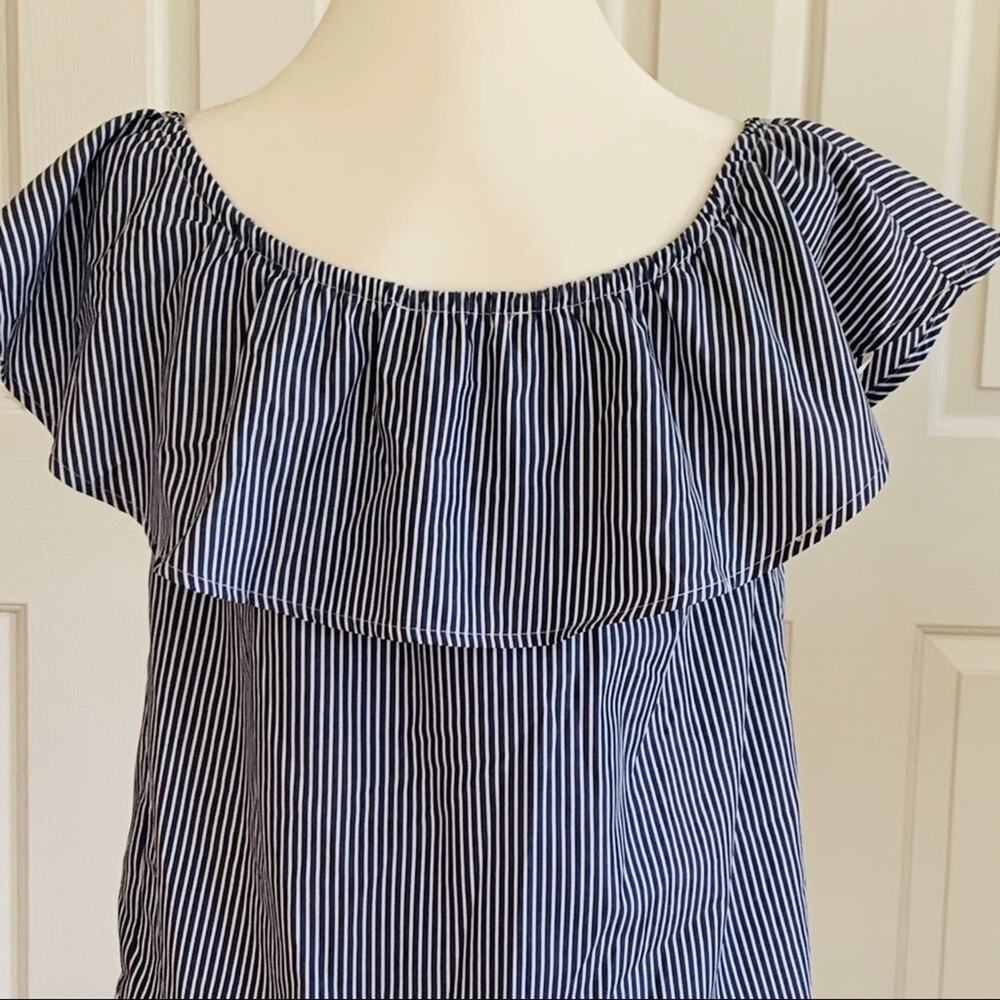 Blue Rain Blouse Top White Blue Striped Ruffled Sleeveless Embroidered XS - Picture 5 of 11
